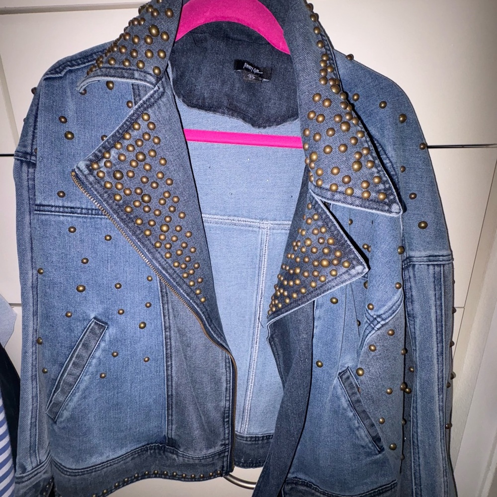 Nasty Gal Studded Denim Biker Jacket